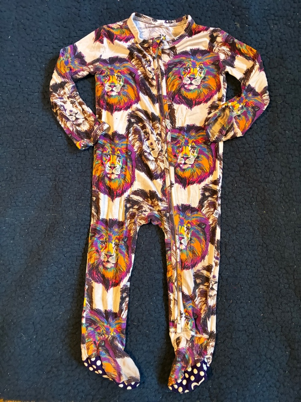Bums & roses Kids Multicolor Lion Print Footed One-Piece Pajamas